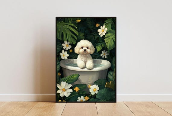 Bichon Frise In Bathtub Poster Funny Dog Poster Bichon Frise Bathroom Print Bichon Frise Bath Poster Pet Poster Dog Bathroom Wall Art