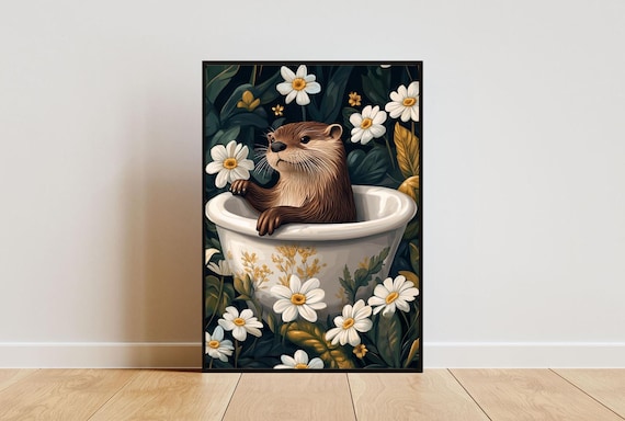 Otter In Bathtub Poster Funny Animal Poster Otter Bathroom Print Otter Bath Poster Animal Bathroom Wall Art Animal Print Otter Poster