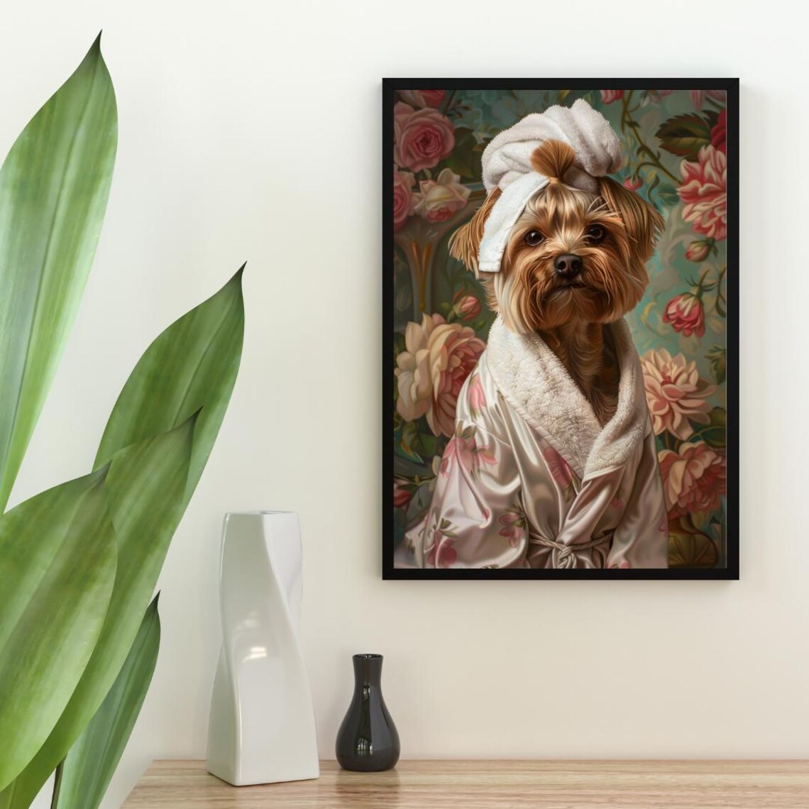 Yorkshire Terrier In Bathrobe Poster, Bathroom Art - Image 2