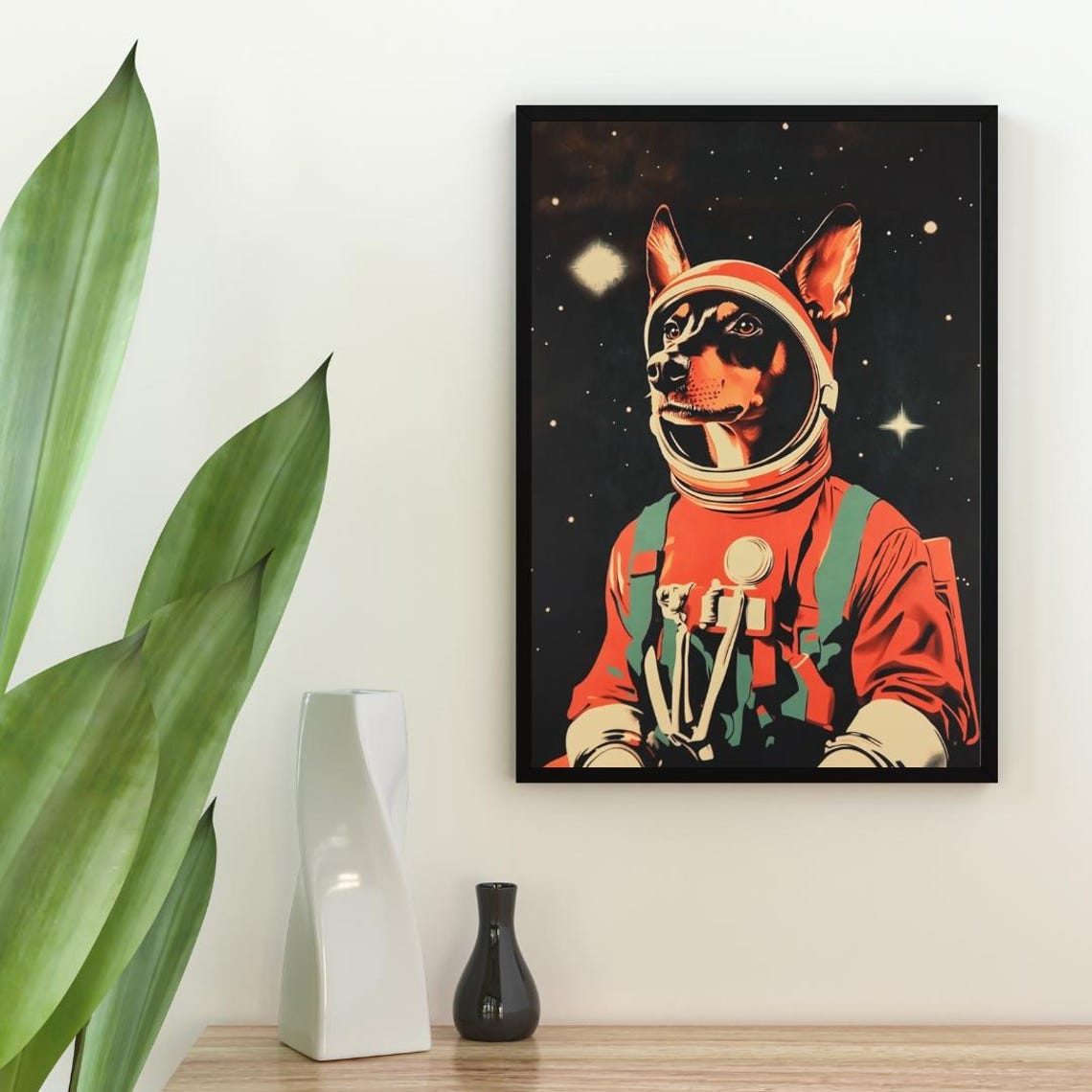 Doberman Pinscher Astronaut Retro Space Dog Pop Art Poster Gift - Image 2