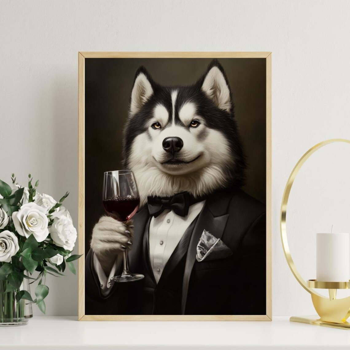 Alaskan Malamute In Tuxedo Poster Pet Alaskan Malamute In Suit Print Alaskan Malamute Portrait Dog Living Room Poster Funny Husky Print - Image 3