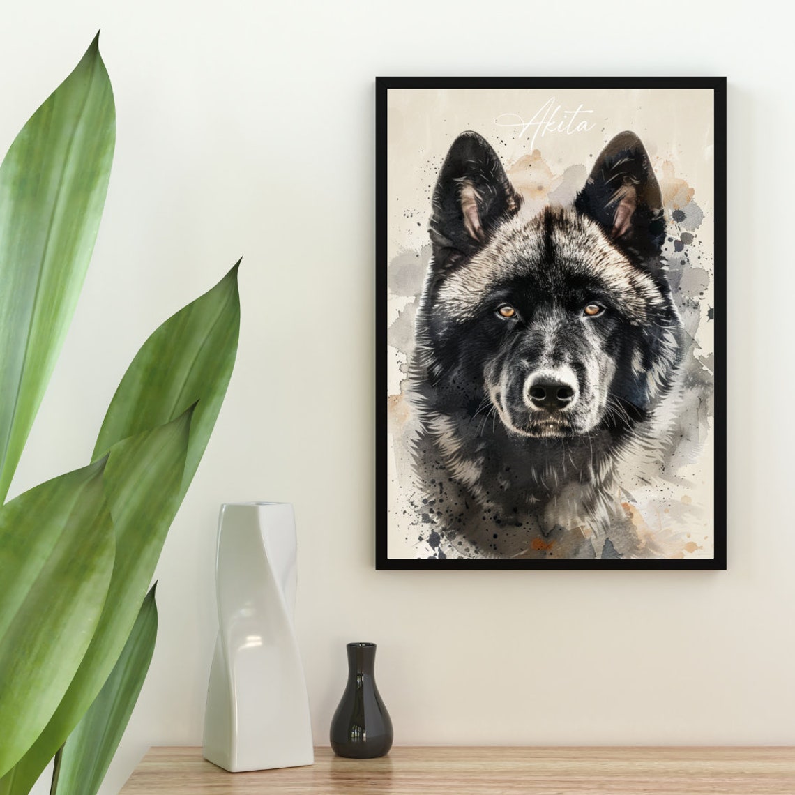 Akita Poster Dog Poster Akita Print Dog Wall Art Personalised Dog Photo Akita Watercolour Pet Portrait Pet Dog Watercolour Picture - Image 2
