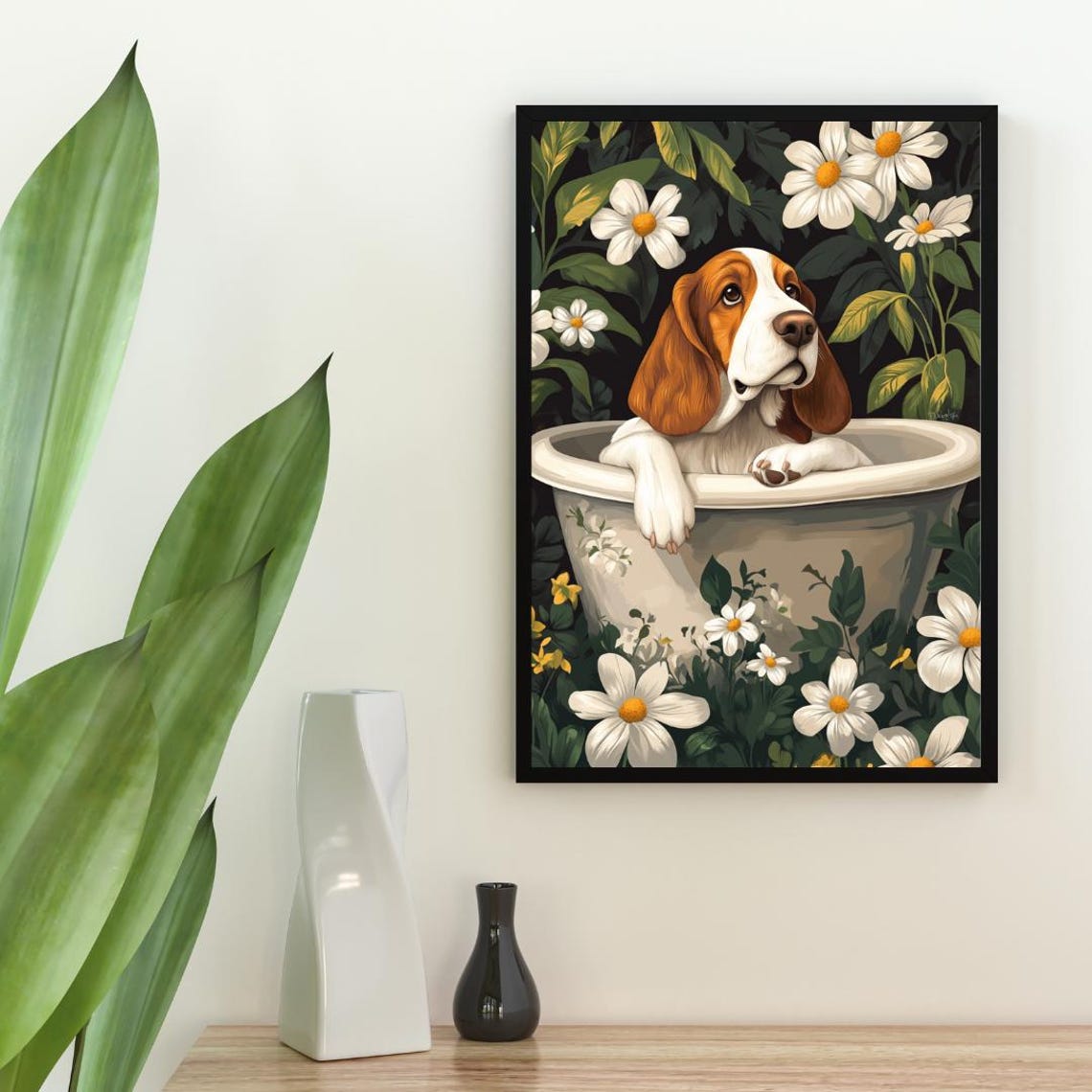 Basset Hound In Bathtub Poster Funny Dog Poster Basset Hound Bathroom Print Basset Hound Bath Poster Pet Poster Dog Bathroom Wall Art - Image 2
