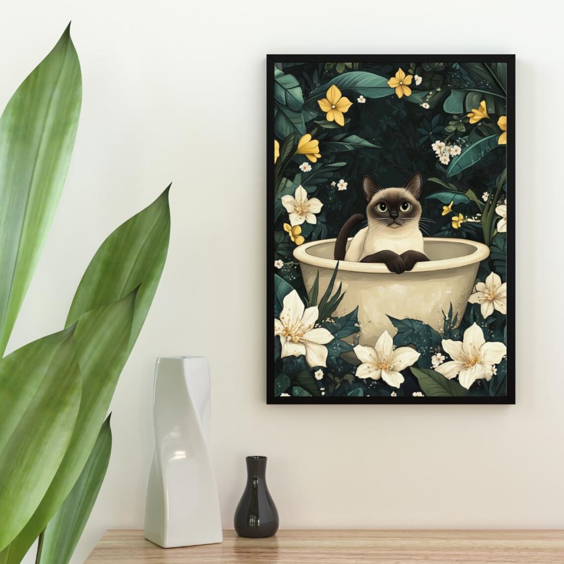 Siamese In Bathtub Funny Cat Bathroom Poster - Image 2