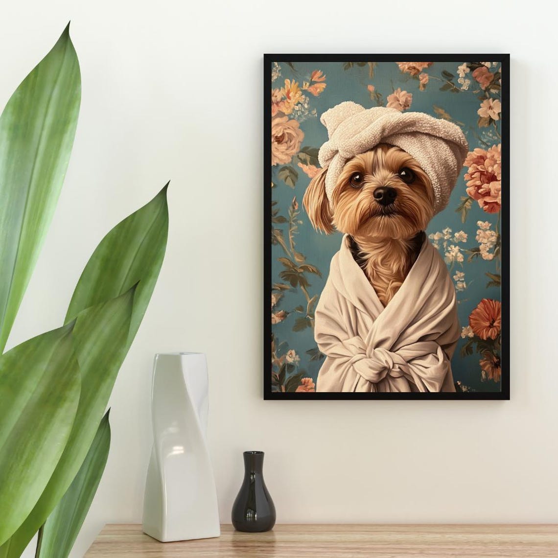 Biewer Terrier In Bathrobe Spa Day Portrait Funny Dog Wall Poster - Image 2