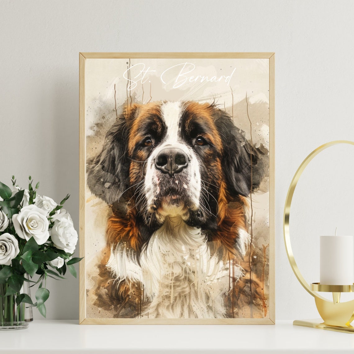 St. Bernard Watercolor Dog Portrait Poster for Dog Lovers Gift - Image 3
