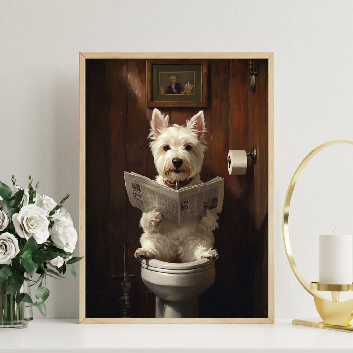 West Highland White Terrier On Toilet Poster Dog Poster Westie Bathroom Print Dog Toilet Wall Art Westie Portrait Dog Bathroom Poster - Image 3