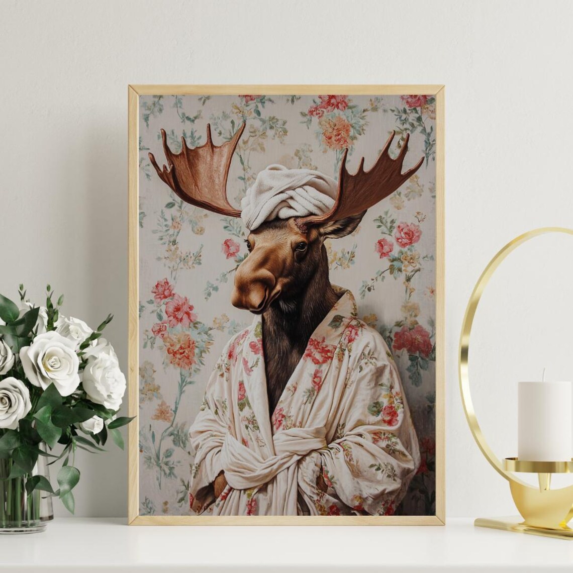 Moose In Bathrobe Poster, Funny Animal Bathroom Art - Image 3