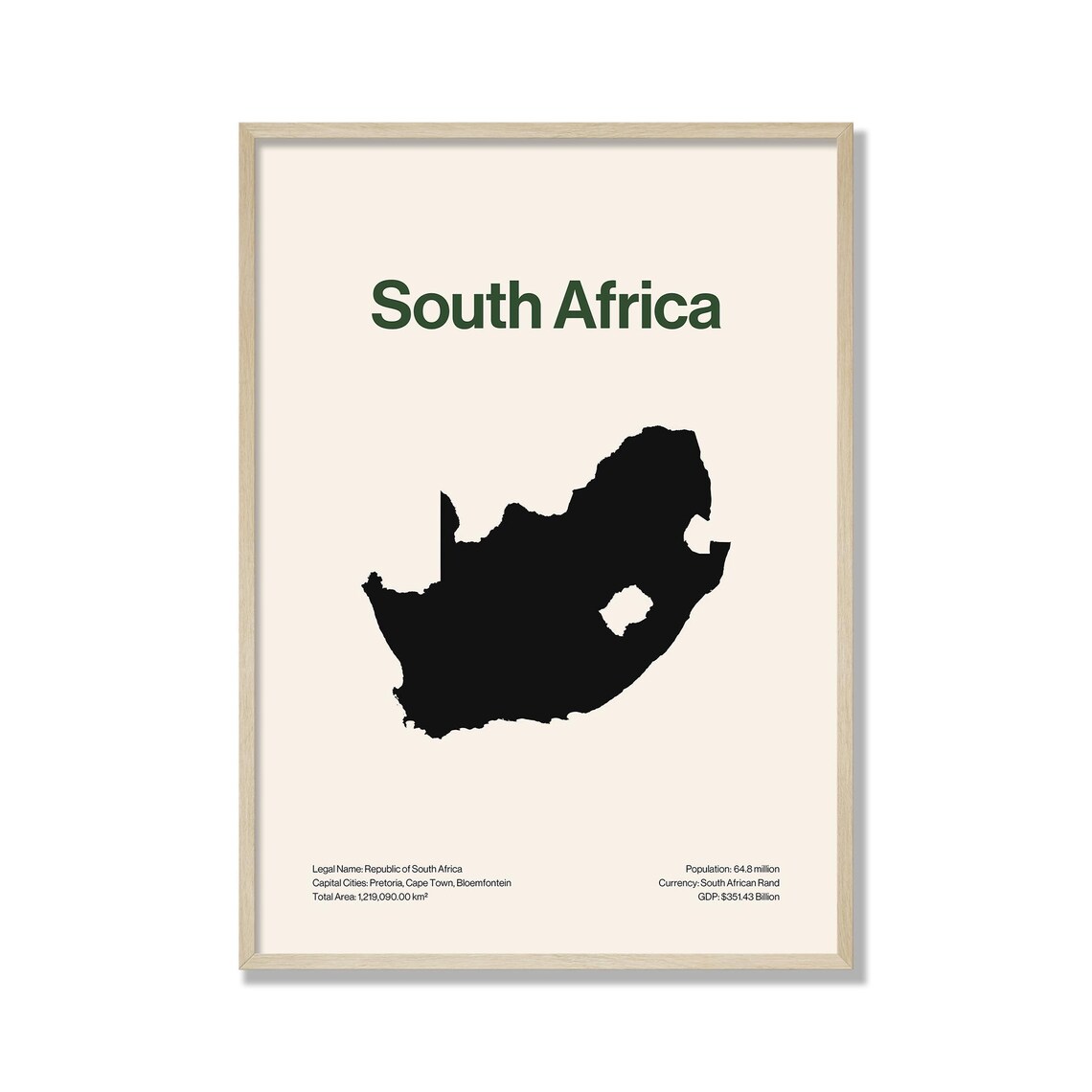 South Africa Country Map Minimalist Silhouette Poster Green Typography