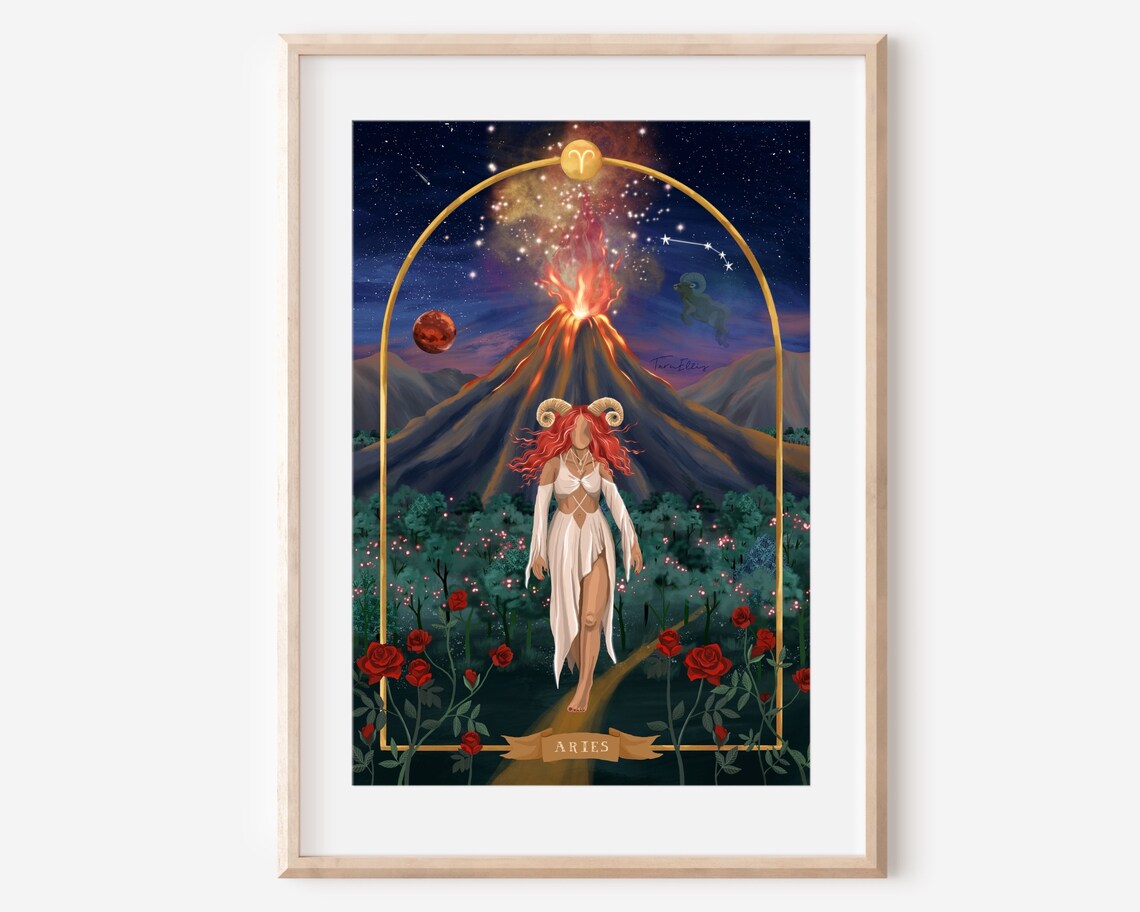 Aries Zodiac Art Print, Celestial Astrology Decor