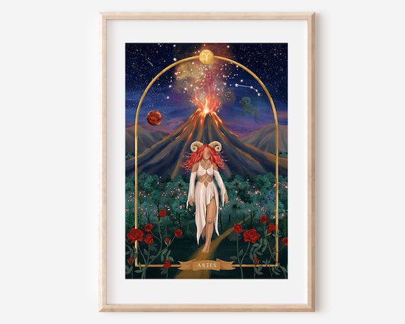 Aries Zodiac Art Print, Celestial Astrology Decor