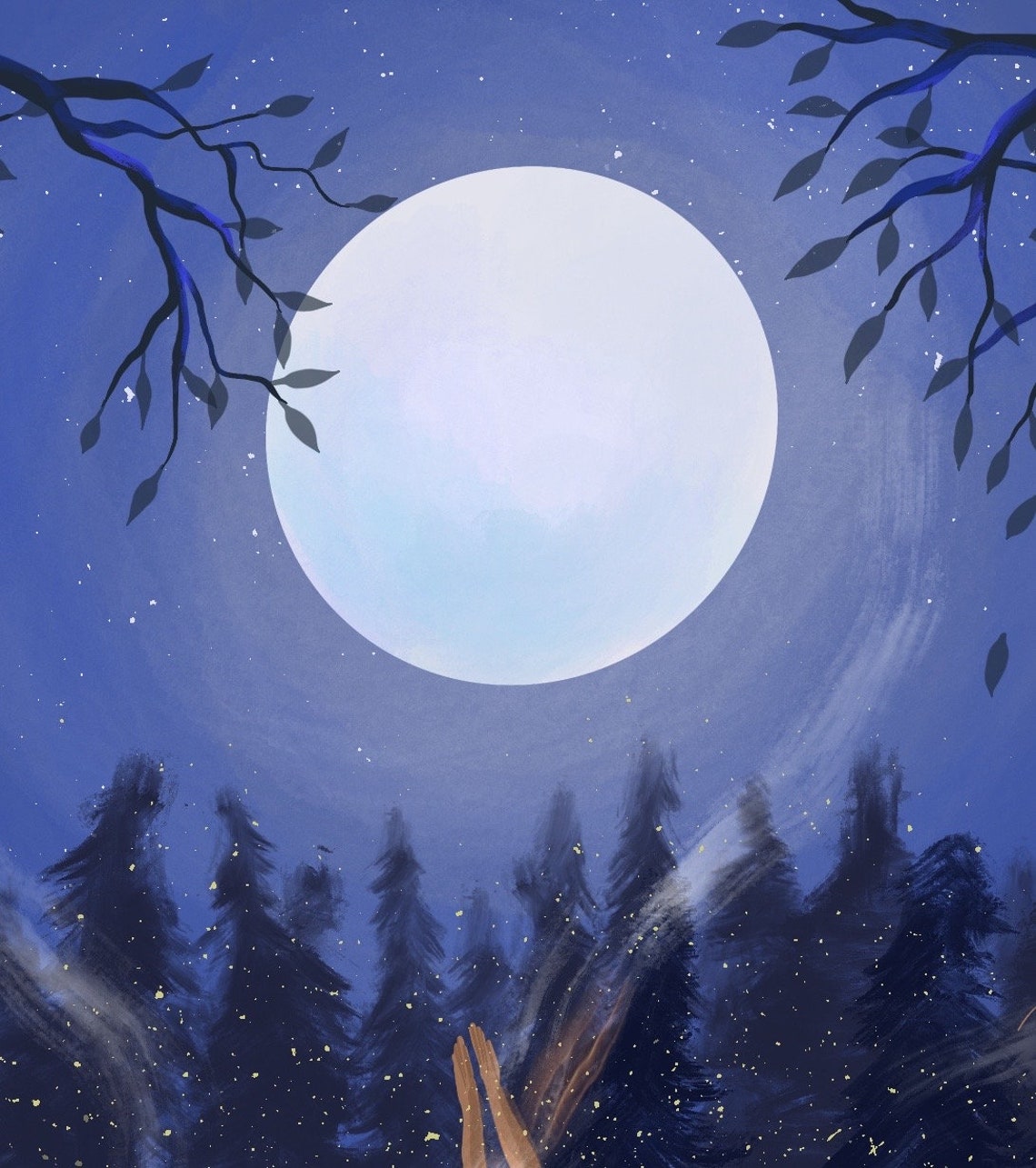 Witching Hour Full Moon Bonfire Dance Witchy Women Forest Night Poster - Image 2
