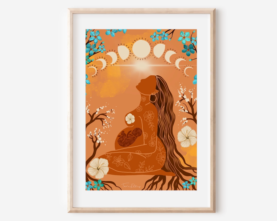 Birth Moon Phases Women, Spiritual Art Print