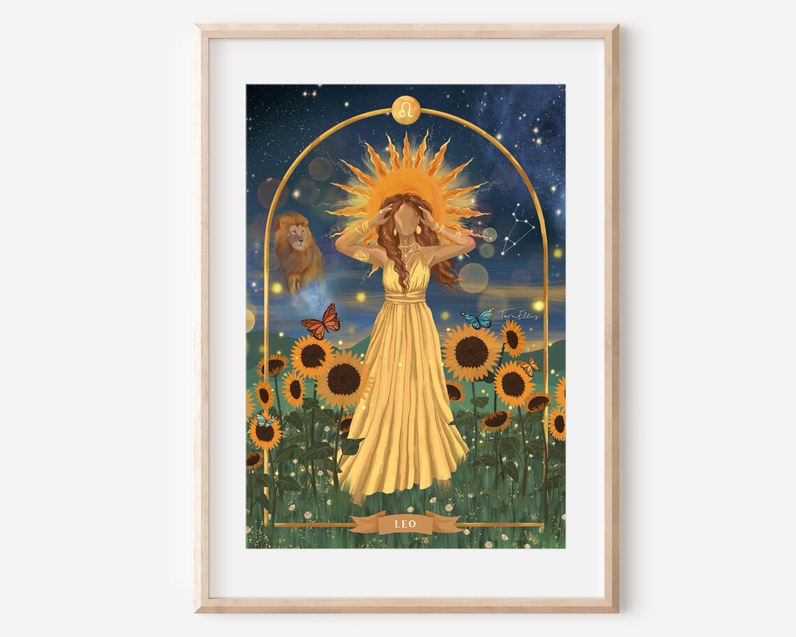 Leo Zodiac Star Sign Poster, Celestial Art Print