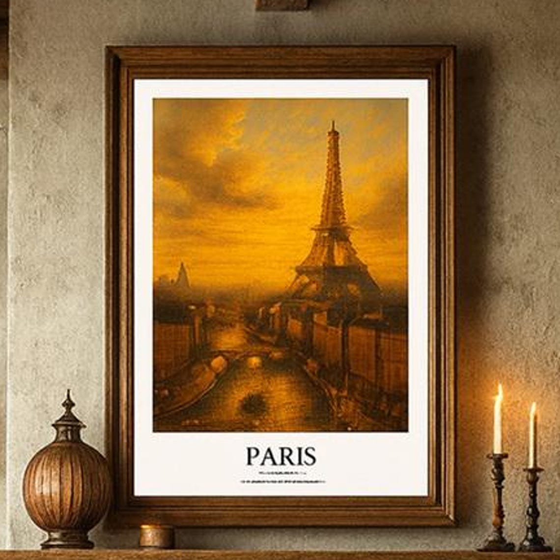 Eiffel Tower Sunset Print Vintage Paris Cityscape Travel Poster