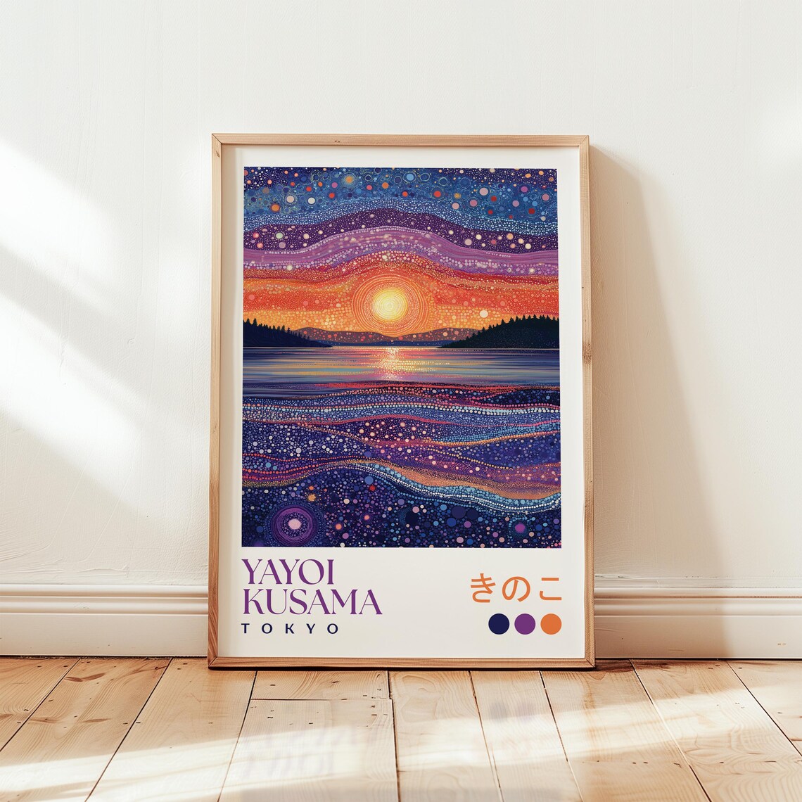 Yayoi Kusama-Inspired Ocean Sunset Art Print, Abstract Waves