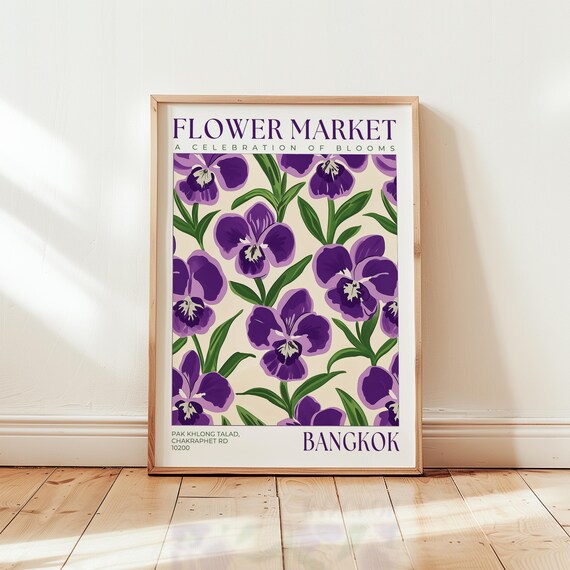 Bangkok Flower Market Art Print Thailand Travel Poster Floral Wall Decor