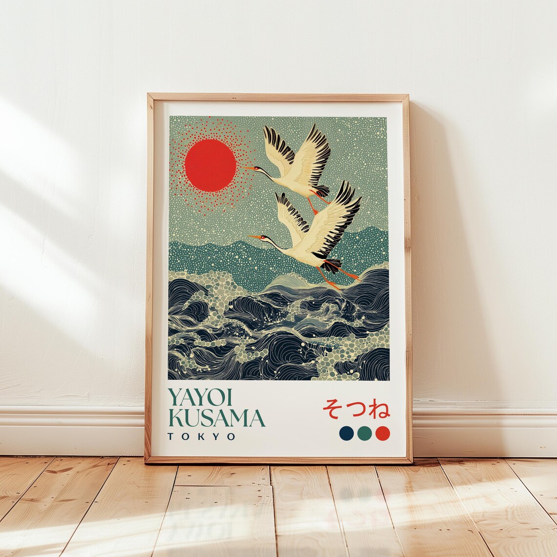 Yayoi Kusama Inspired Crane Poster, Japanese Wave