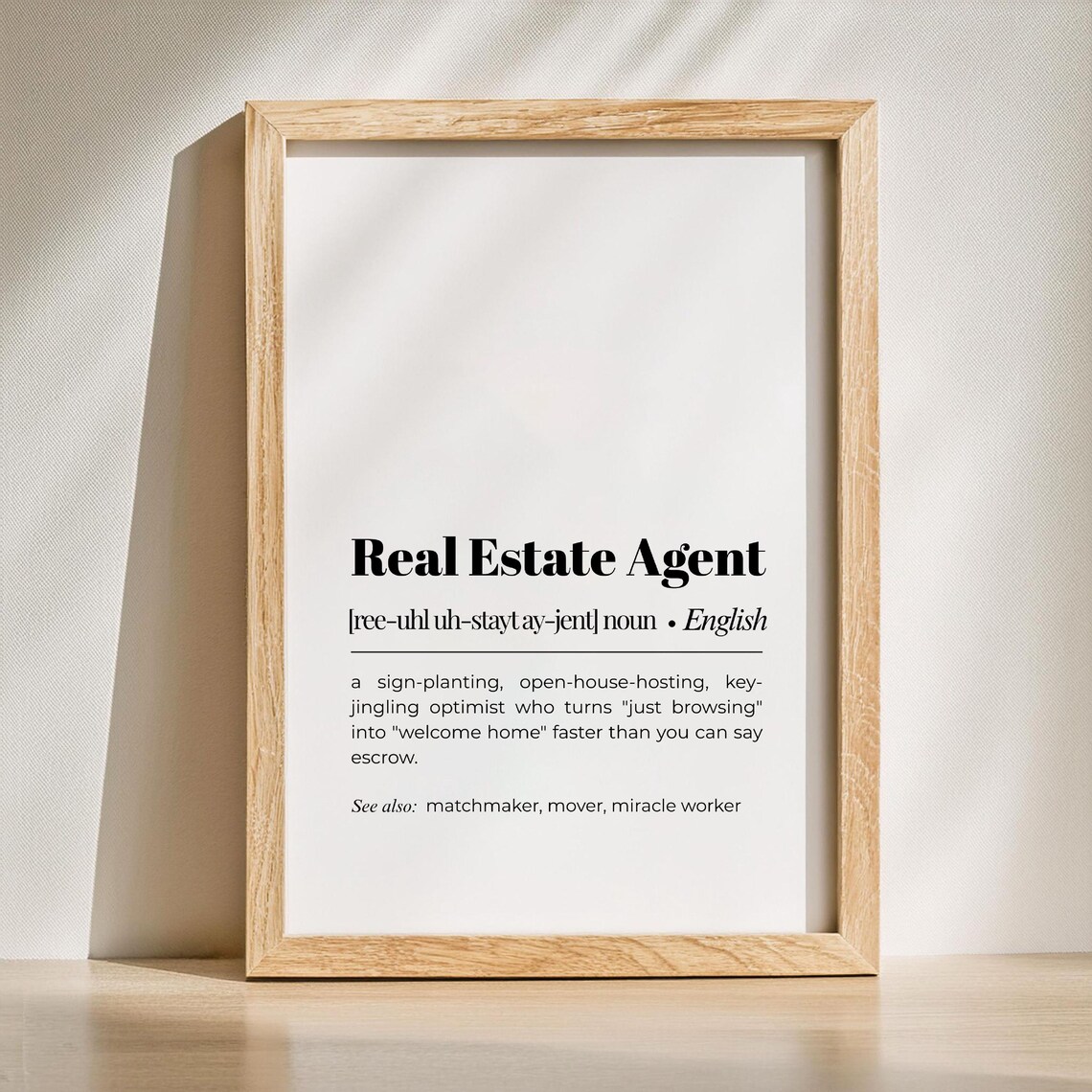 Real Estate Agent Funny Definition Print Minimalist Wall Art