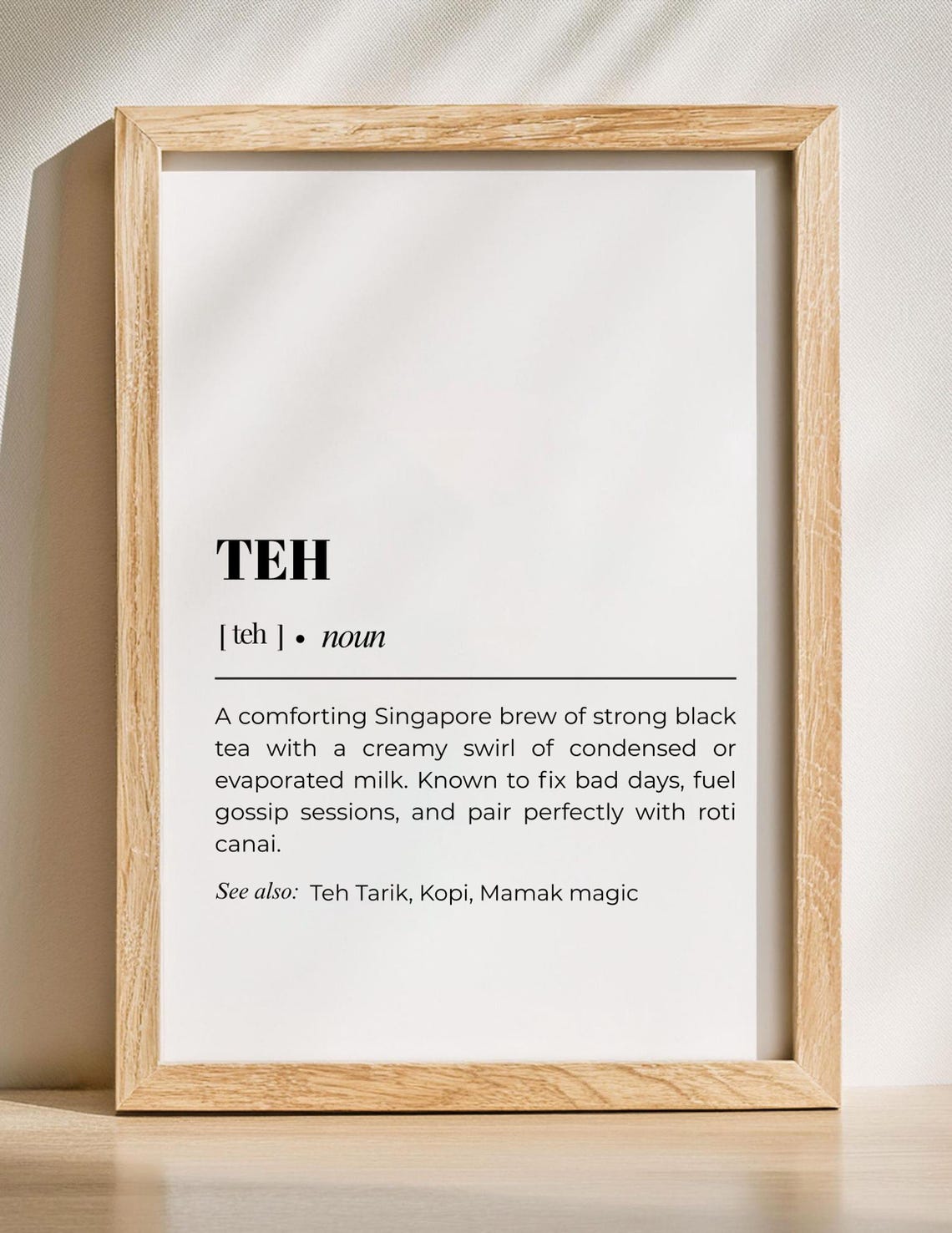Teh Singapore Milk Tea Definition Funny Kitchen Wall Decor Poster