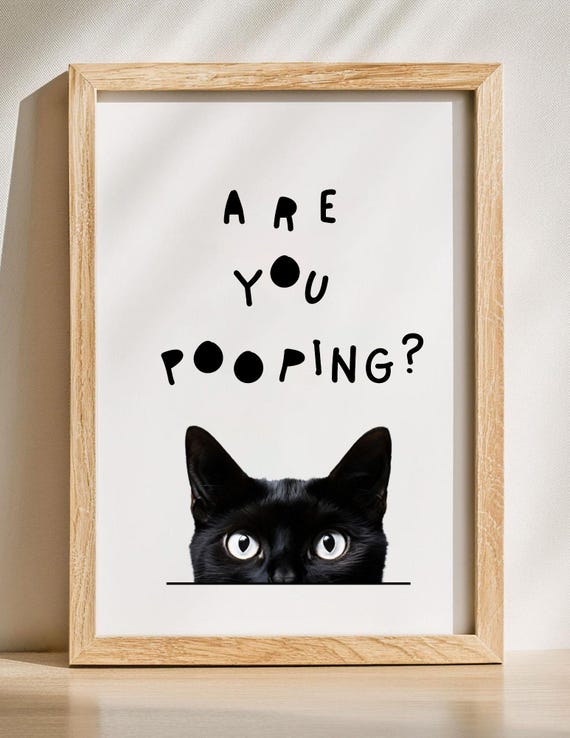 Funny Black Cat Bathroom Print Peeping Humor