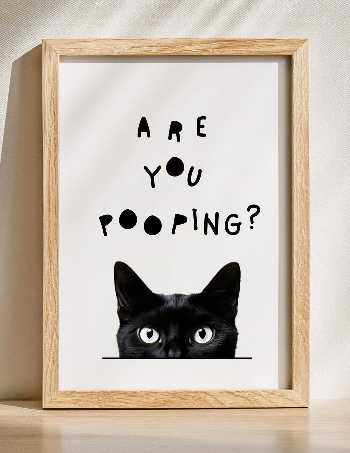Funny Black Cat Bathroom Print Peeping Humor