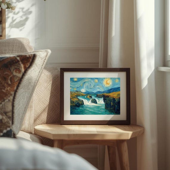 Icelandic Waterfall Painting Nordic Landscape Art