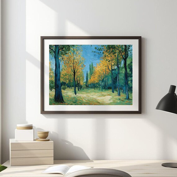 Autumn Maple Forest Print Golden Path Farmhouse Landscape