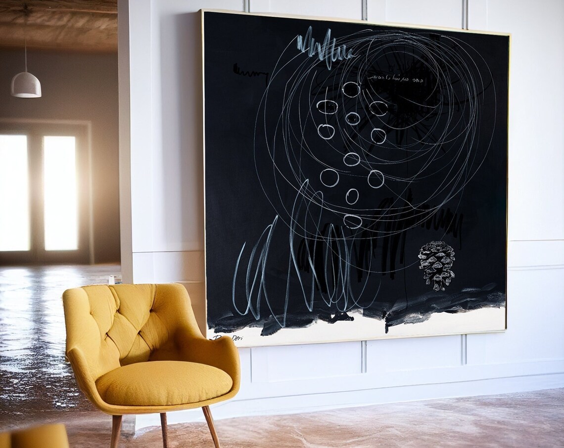 White Circles On Black Minimal Abstract Painting By Ron Deri Poster - Image 3