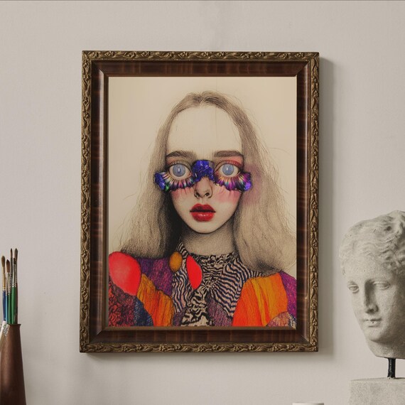 Butterfly Wing Eye Mask Surreal Woman Colorful Portrait Poster