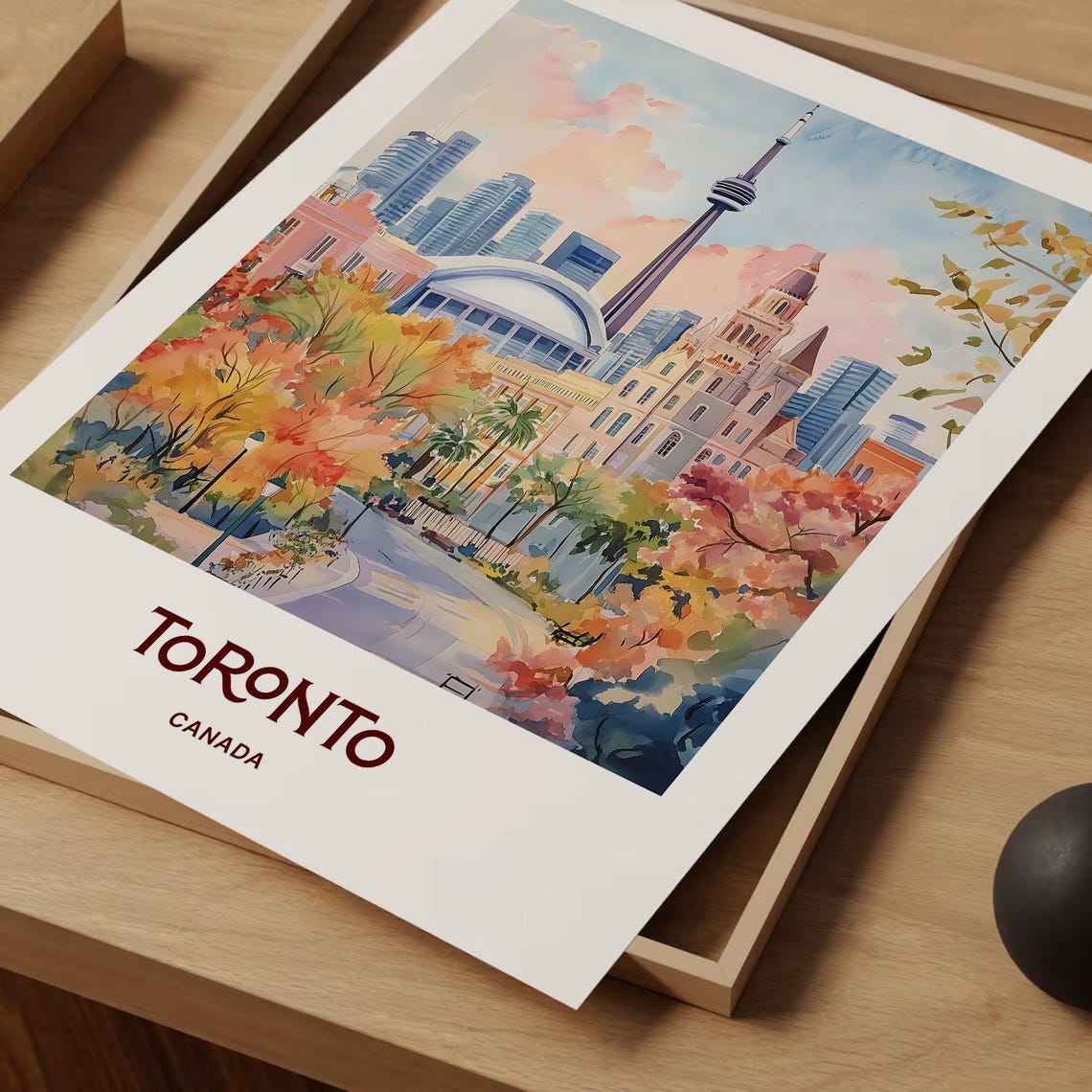 Toronto Canada CN Tower Skyline Autumn Watercolor Travel Poster - Image 2