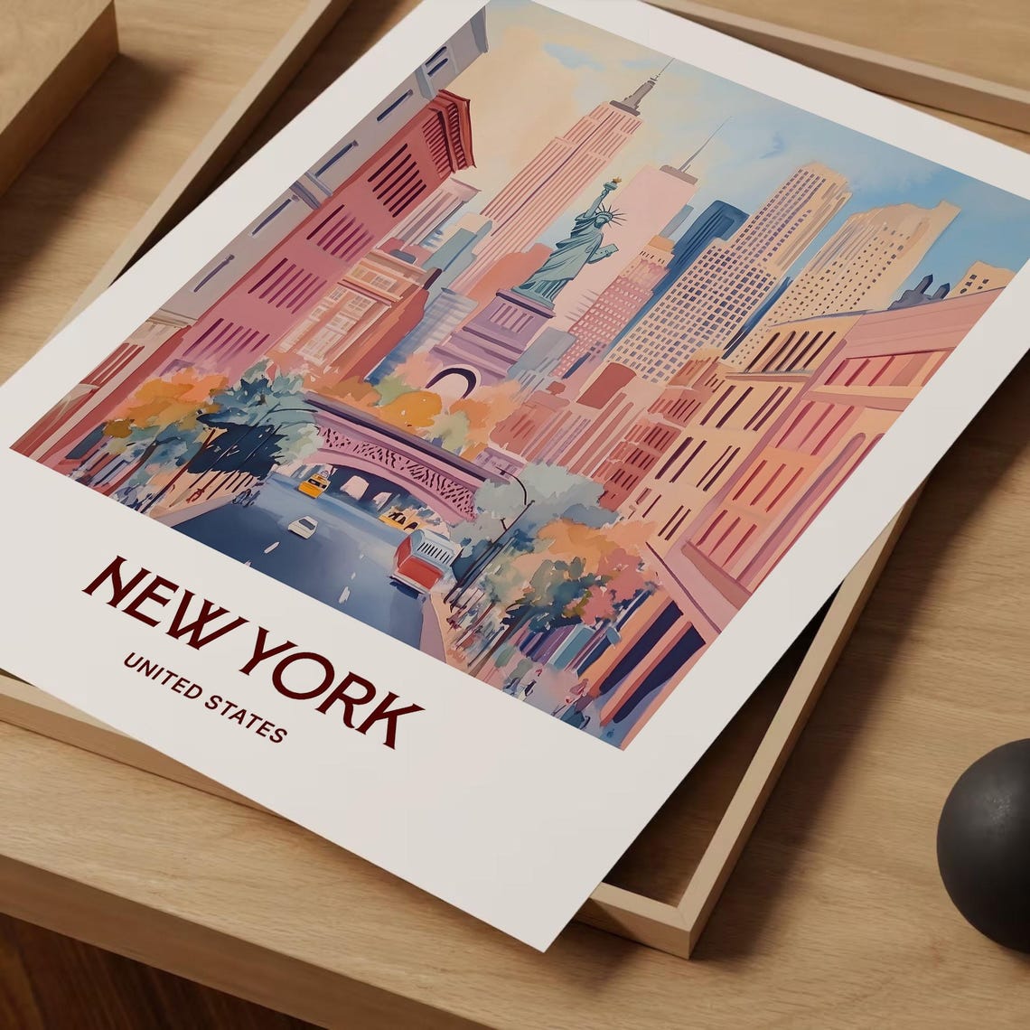 New York Statue of Liberty Empire State Building Travel Poster - Image 2