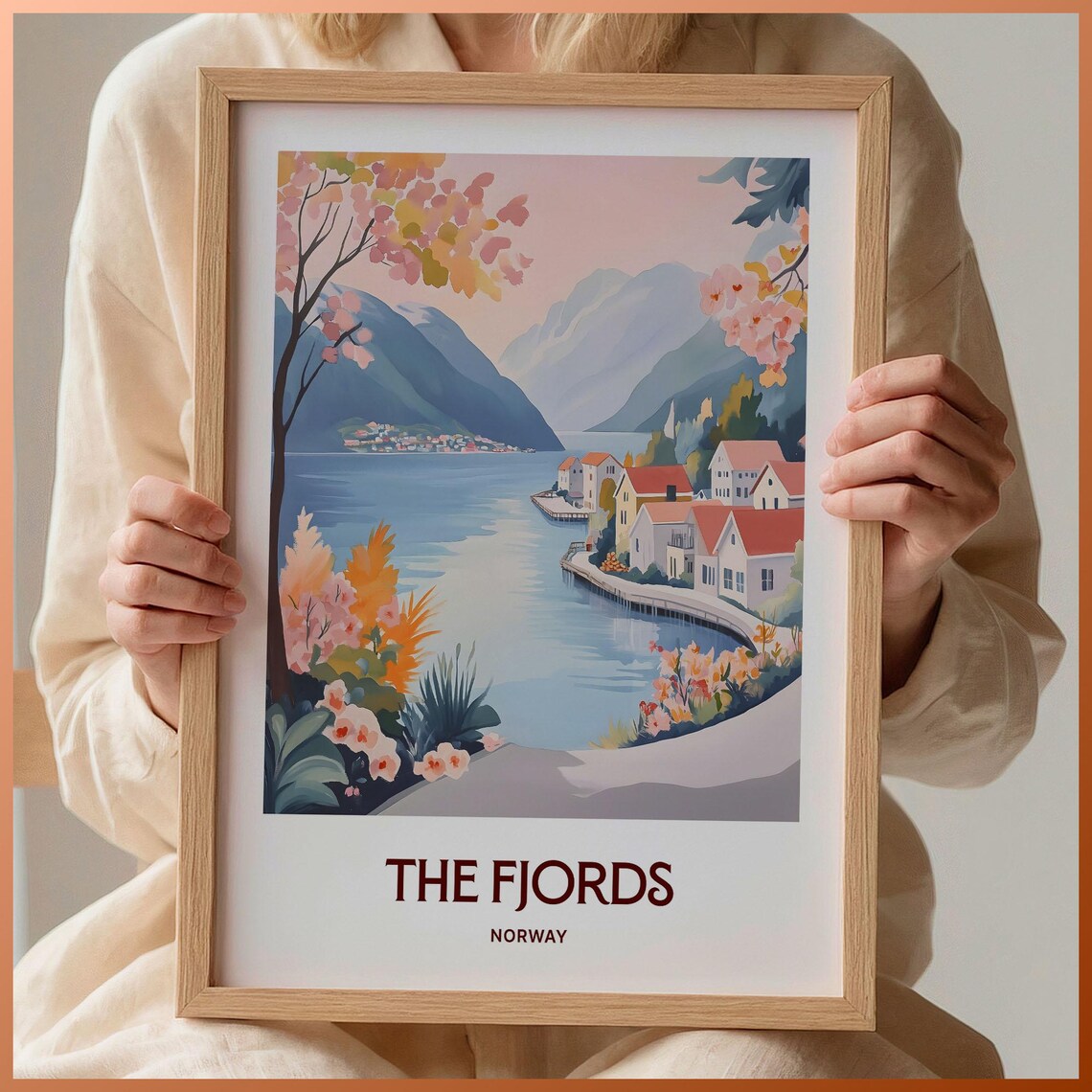 Norway Fjords Scenic Waterfront Village Mountain Fjord Art Poster