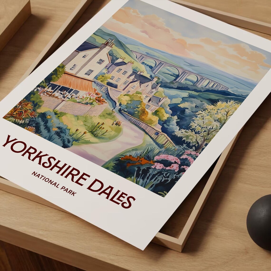 Yorkshire Dales National Park Viaduct Pub Village Watercolor Travel Poster - Image 2
