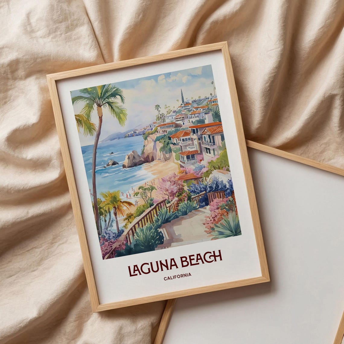 Laguna Beach California Watercolor Coastal Cliffs Scene Poster - Image 3