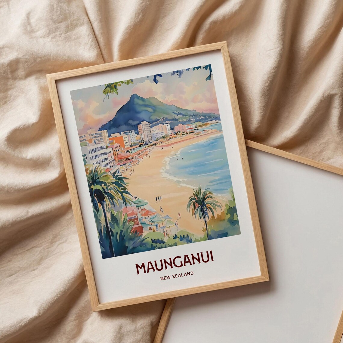 Maunganui New Zealand Beach Mount Maunganui Watercolor Travel Poster - Image 3