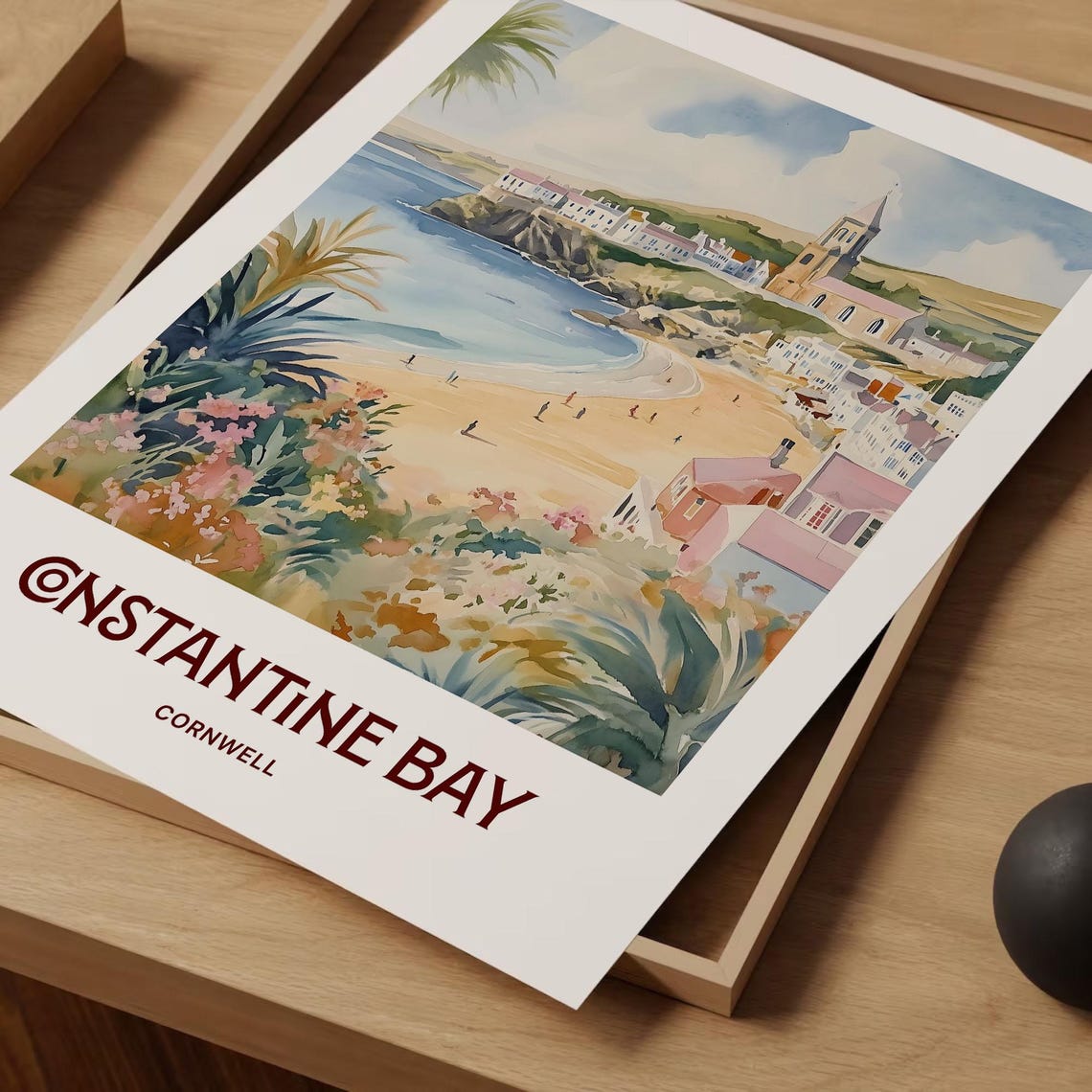 Constantine Bay Cornwall England Watercolor Beach Scene Poster - Image 2