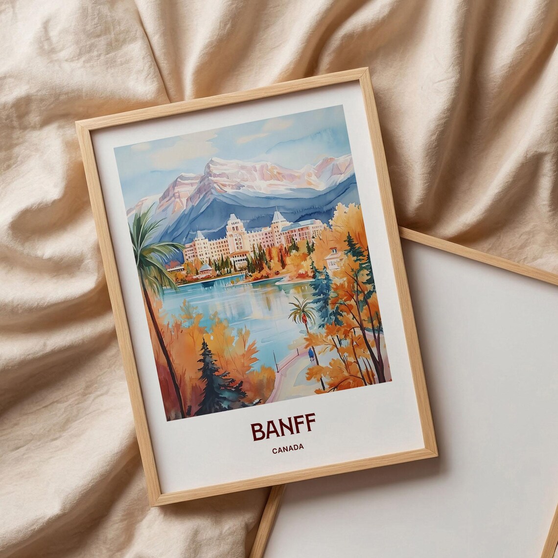 Banff Canada Alpine Lake Grand Hotel Golden Autumn Foliage Poster - Image 3