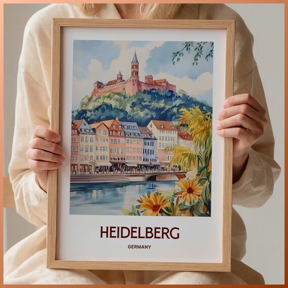 Heidelberg Germany Watercolor Castle Old Town Riverside Poster