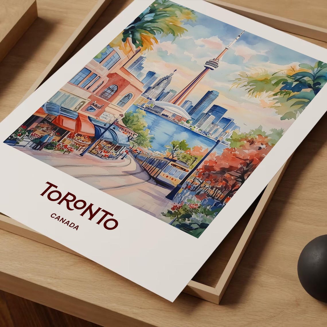 Toronto Canada CN Tower Skyline Streetcar Lively Street Poster - Image 2