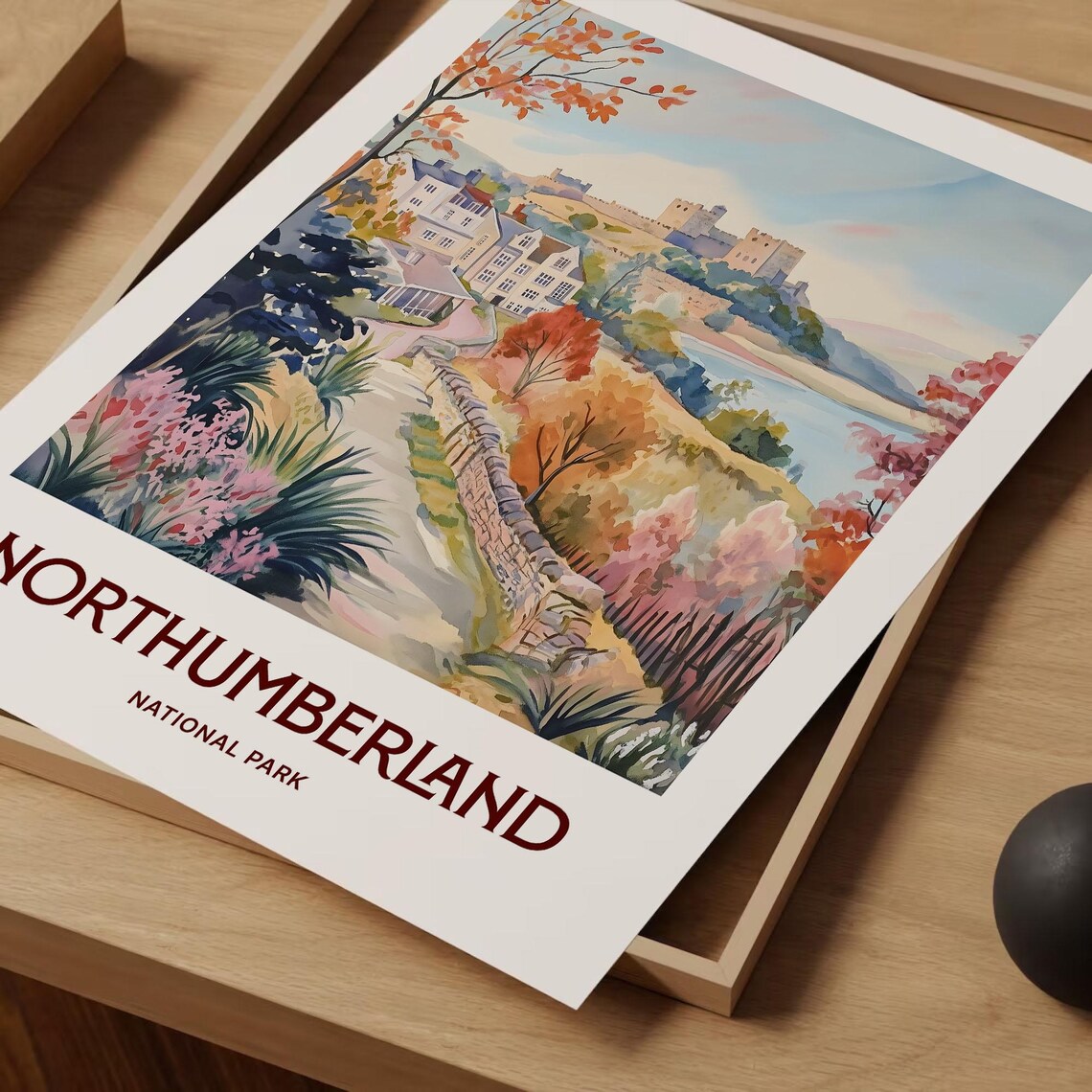 Northumberland National Park Castle Village Autumn Watercolor Travel Poster - Image 2