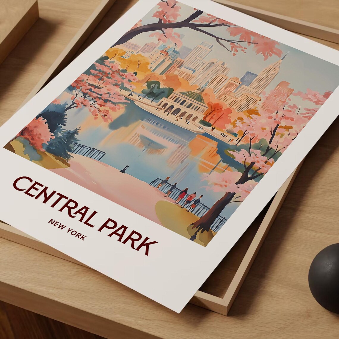 Central Park New York Pastel Bethesda Fountain Spring Scene Poster - Image 2