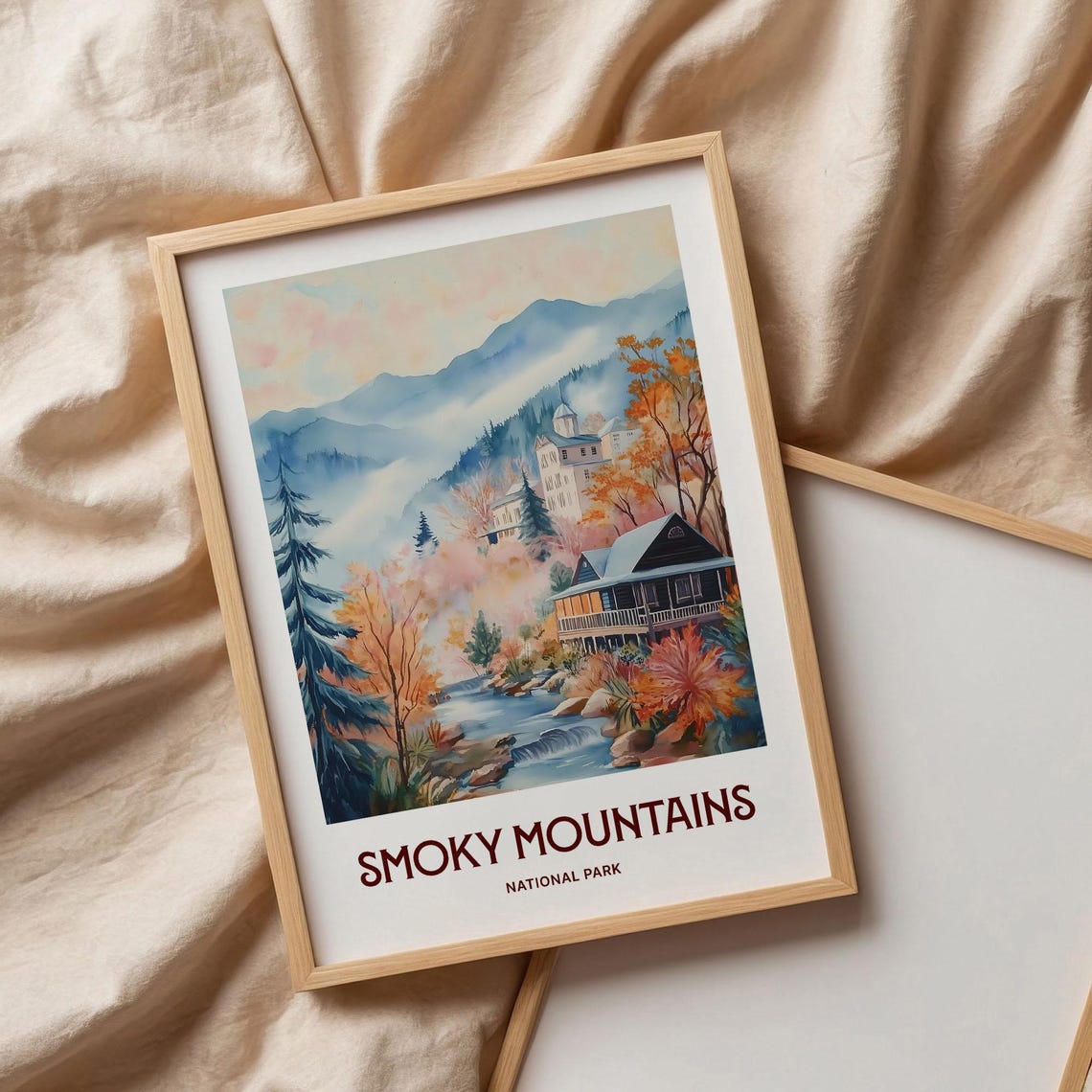 Great Smoky Mountains National Park Autumn Cabin Stream Poster - Image 3
