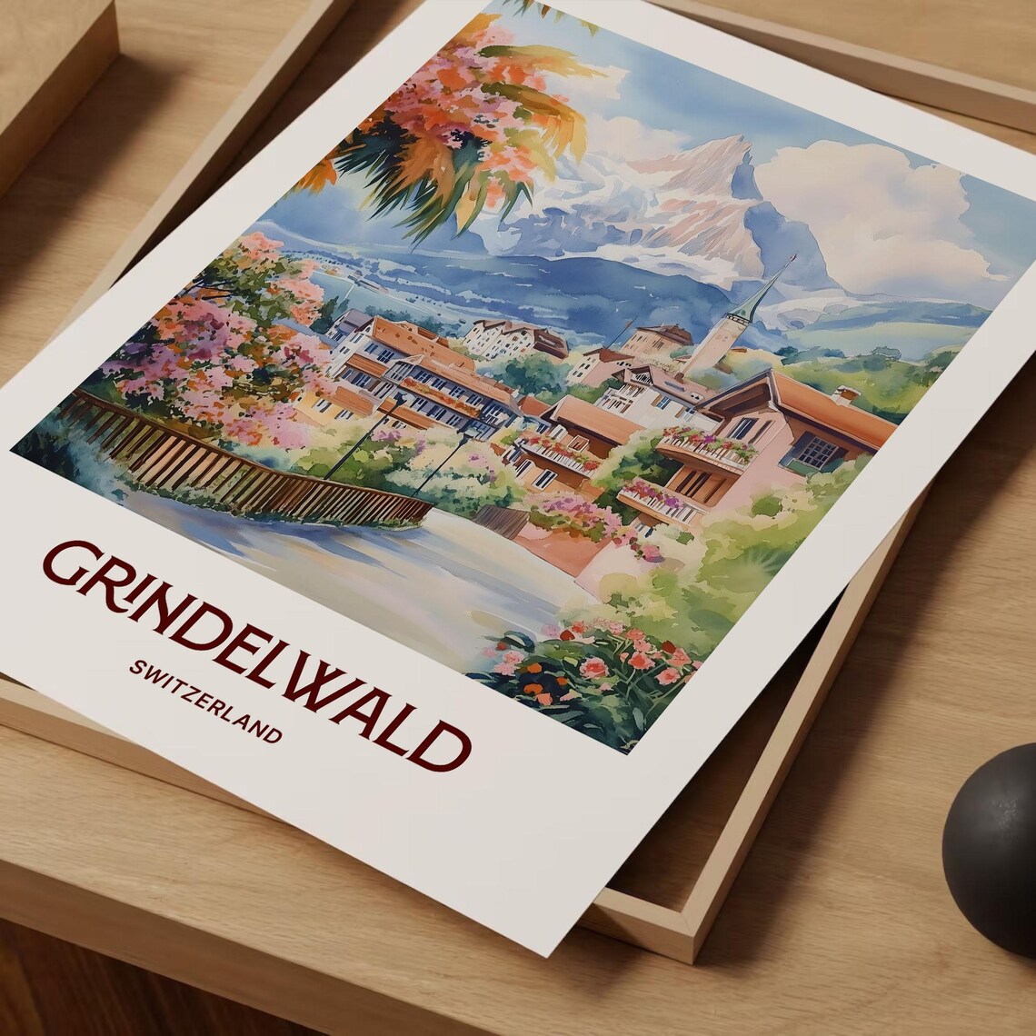 Grindelwald Switzerland Alpine Village Watercolor Poster Peak View - Image 2