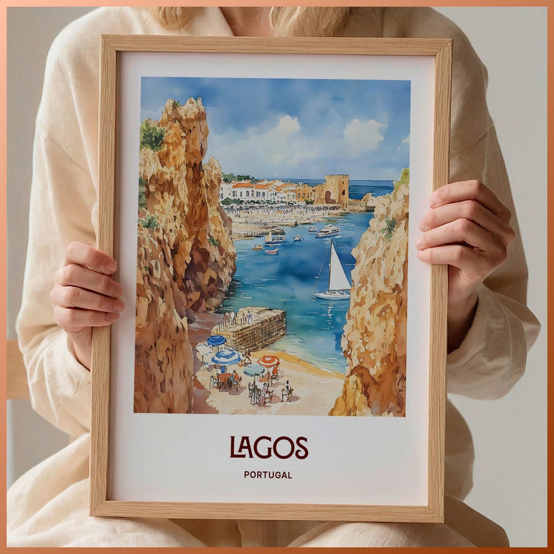 Lagos Travel Print Lagos Poster Minimalist Wall Art Pastel Cityscape Portugal Art Retro Illustration Lagos Painting C35 522