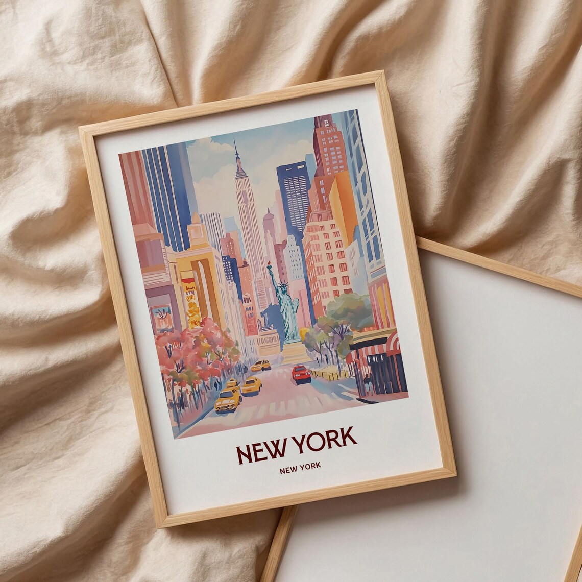 New York City Street Statue Of Liberty Empire State Cabs Travel Poster - Image 3