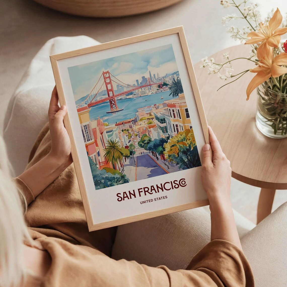 San Francisco Golden Gate Bridge Hills Pastel Cityscape Poster - Image 5