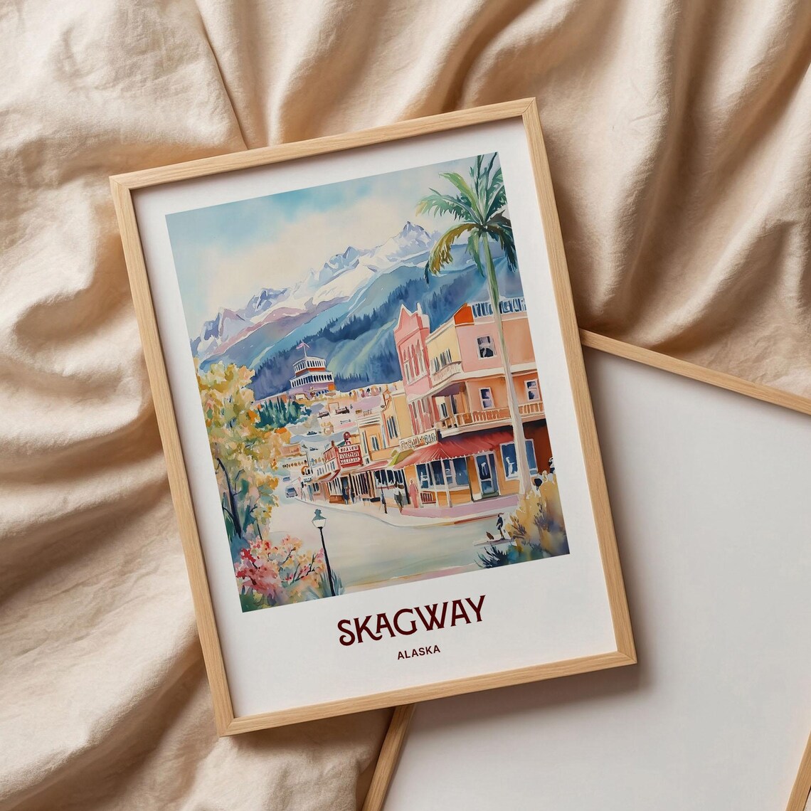 Skagway Alaska Watercolor Gold Rush Main Street Mountain View Art Poster - Image 3