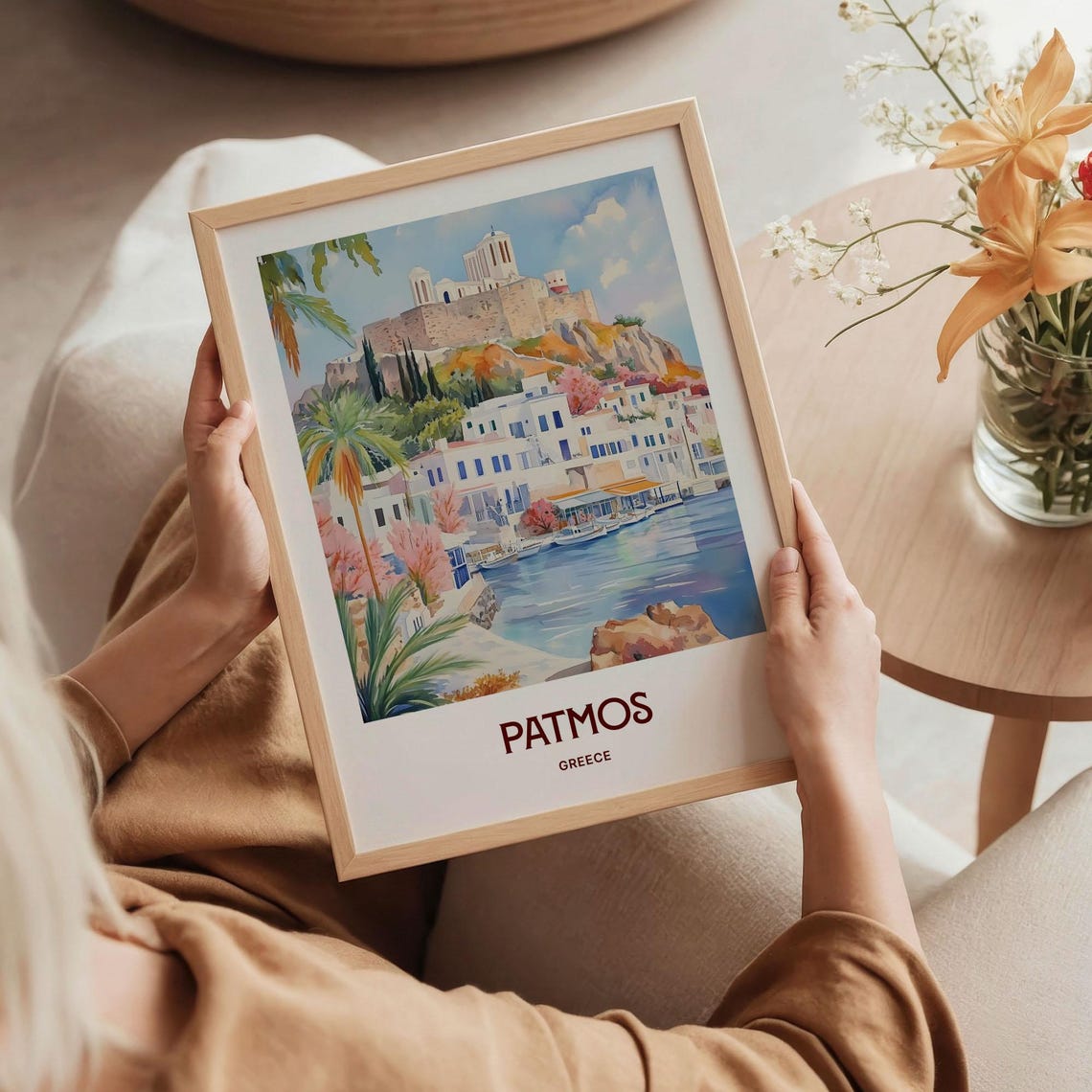 Patmos Greece Watercolor Aegean Island Harbor Monastery Poster - Image 5