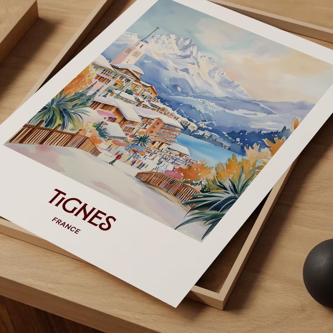 Tignes France Snowy Watercolor Alpine Ski Resort Village Poster - Image 2